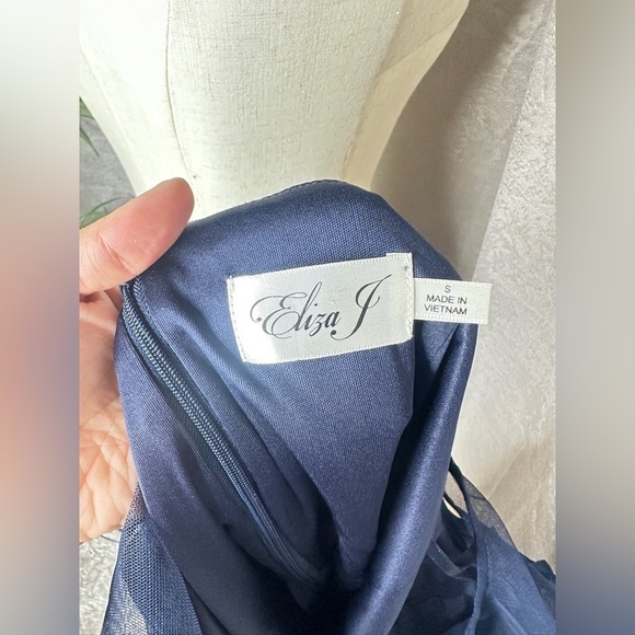 Eliza J Navy Blue Tulle Mesh Overlay Mini Dress Sweetheart Illusion Sz Small - Picture 3 of 13